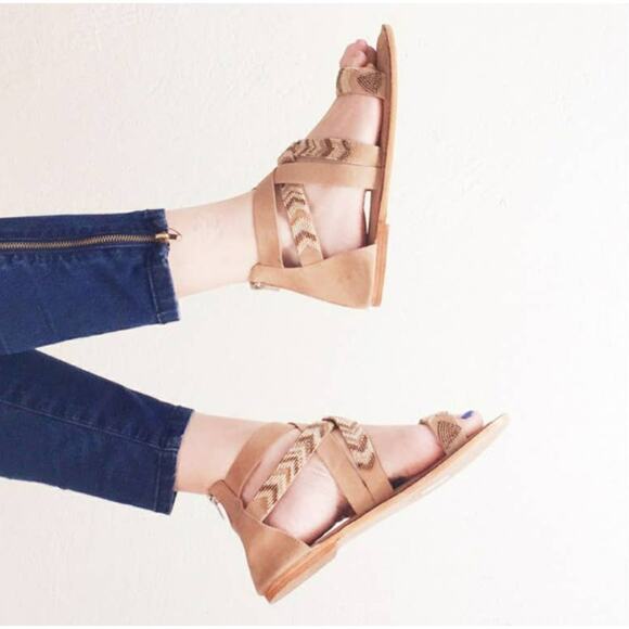 Aspiga Hand Crafted Women's Tan Carrie Beaded Sandals Size 8.5 (40) - Picture 1 of 8